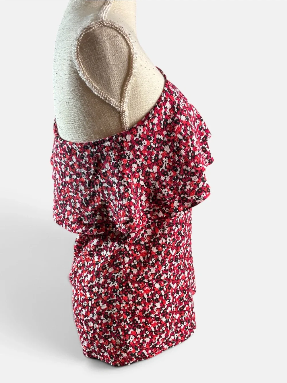 Michael Kors One-Shoulder Floral Ruffle Camisole in Burgundy and Pink Size 2